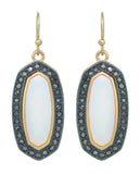 Women's Stone Stud Center Milky White Gem Elliptical Charm Hook Earrings