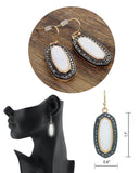 Women's Stone Stud Center Milky White Gem Elliptical Charm Hook Earrings