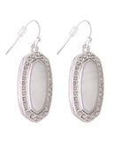 Women's Stone Stud Center Milky White Gem Elliptical Charm Hook Earrings