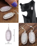Women's Stone Stud Center Milky White Gem Elliptical Charm Hook Earrings