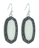 Women's Stone Stud Center Milky White Gem Elliptical Charm Hook Earrings