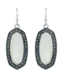Women's Stone Stud Center Milky White Gem Elliptical Charm Hook Earrings