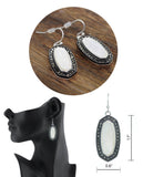 Women's Stone Stud Center Milky White Gem Elliptical Charm Hook Earrings