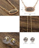 Stone Stud Rugged Edge Oval Charm Bead Link Chain Necklace and Earrings Set