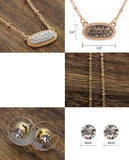 Stone Stud Rugged Edge Oval Charm Bead Link Chain Necklace and Earrings Set