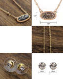 Stone Stud Rugged Edge Oval Charm Bead Link Chain Necklace and Earrings Set