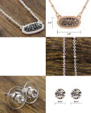Stone Stud Rugged Edge Oval Charm Bead Link Chain Necklace and Earrings Set
