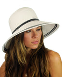 NYFASHION101 Women's Dotted Band Two Tone Weaved Trim Floppy Sun Hat