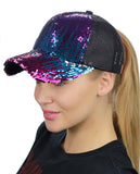 C.C Ponycap Messy Bun Ponytail Reversible Magic Sequin Adjustable Baseball Cap