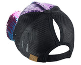 C.C Ponycap Messy Bun Ponytail Reversible Magic Sequin Adjustable Baseball Cap
