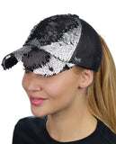 C.C Ponycap Messy Bun Ponytail Reversible Magic Sequin Adjustable Baseball Cap