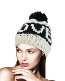 NYfashion101 Two Tone Handmade Love Knitted Short Pom Pom Beanie Hat
