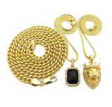 Colored Gemstone & Hip Hop Pendant Set on Box Chains with Cuban Chain in Gold-Tone