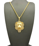 Stone Stud Noble Lion Head Pendant w/ Chain Necklace