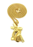 Rugged Cross Jesus Falling on His Way to Calvary Pendant w/6mm 36" Cuban Chain Necklace