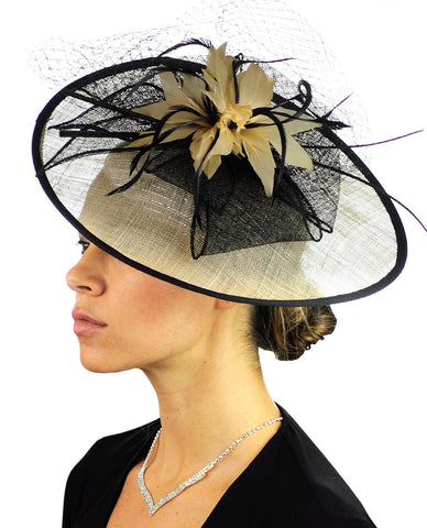 NYFASHION101 Cocktail Teardrop Shaped Sinamay Headband w/ Face Veil