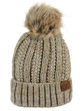 C.C Thick Cable Knit Faux Fuzzy Fur Pom Fleece Lined Skull Cap Cuff Beanie