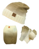 NYfashion101 Exclusive 3 Piece Two Tone Boot Cuff, Beanie & Mitten Set