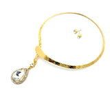 Women's Teardrop Stone Pendant Open Choker Necklace and Earring Set in Gold-Tone