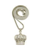 Stone Stud Hollow Royal Crown Pendant with 2mm 24" Box Chain Necklace