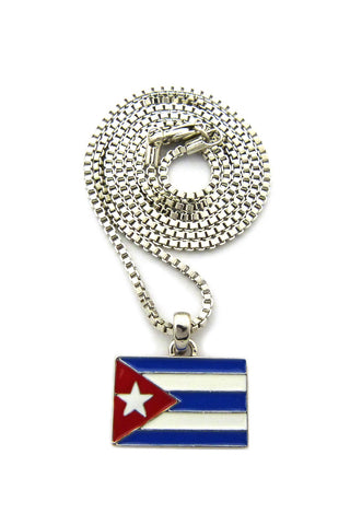 Flag of Cuba Micro Pendant with Chain Necklace