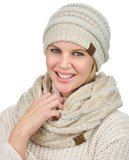 C.C Unisex Soft Stretch Chunky Cable Knit Beanie and Infinity Loop Scarf Set