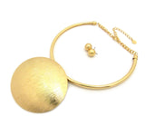 Women's Bohemian Oval Pendant Pipe Choker Necklace and Pierced Earring Set in Gold-Tone