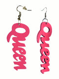 Women's Afrocentric African Text Wood Dangle Pierced Earrings, Queen