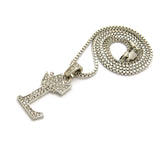 Unisex Stone Stud Tilted Crown Letter Initial Micro Pendant 2mm Box Chain Necklace, 20", L