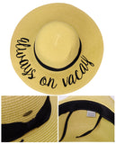 C.C Women's Paper Weaved Beach Time Embroidered Quote Floppy Brim Sun Hat