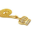 Stone Stud Hollow Royal Crown Pendant with 2mm 24" Rope Chain Necklace