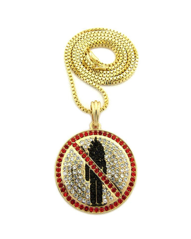 Red Stone Stud Border Rapper Music Video Monster Logo Pendant w/ 24" Chain Necklace