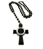 Colored Veritas Aequitas Cross Pendant with 6mm 30" Black Stone Rosary Necklace
