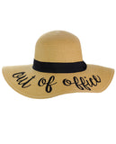 C.C Women's Paper Weaved Beach Time Embroidered Quote Floppy Brim Sun Hat