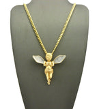 Dusted Extended Wing Pray Angel Pendant w/ Chain Necklace