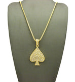 Stone Stud Ace of Spades Pendant with Chain Necklace