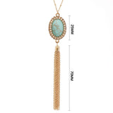 Women's Stud Border Oval Stone Pendant Necklace and Earrings Set