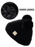 C.C Kids' Children's Double Ear Soft Pom Fuzzy Lined Cuff Beanie Cap
