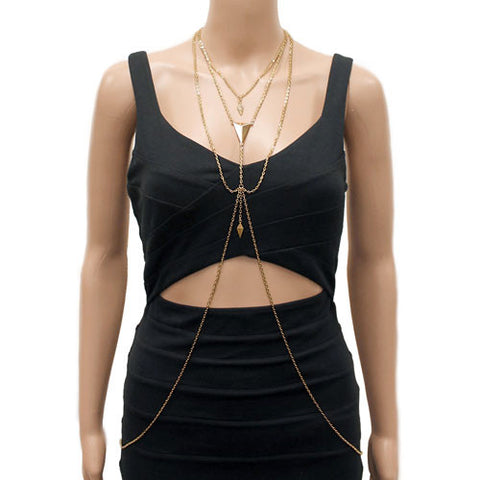 Women's Gold-Tone Bohemian Necklace Multi Strand Bikini Beach Body Chain