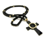 Veritas Aequitas Cross Pendant with 6mm 30" Stone Bead Rosary Necklace