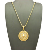 King Lion Stone Stud Medallion Pendant with Chain Necklace