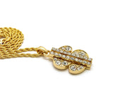 Stone Stud Dollar Sign Micro Pendant with Rope Chain Necklace, Gold-Tone