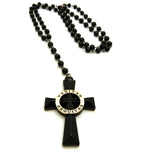 Colored Veritas Aequitas Cross Pendant with 6mm 30" Black Stone Rosary Necklace