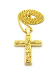 Polished Nugget Cross Pendant w/ 2mm 24" Rope Chain Necklace in Gold-Tone