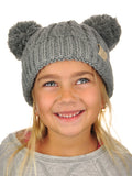C.C Kids' Children's Cable Knit Double Ear Pom Cuffed Beanie Cap Hat