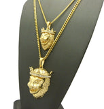 King Lion Pendant Set w/ Rope and Cuban Chain Necklaces in Gold-Tone