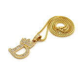 Unisex Stone Stud Tilted Crown Letter Initial Micro Pendant 2mm Box Chain Necklace, 20", D,