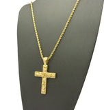 Polished Nugget Cross Pendant w/ 2mm 24" Rope Chain Necklace in Gold-Tone