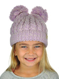 C.C Kids' Children's Cable Knit Double Ear Pom Cuffed Beanie Cap Hat