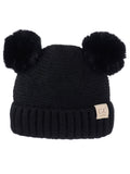 C.C Kids' Children's Double Ear Soft Pom Fuzzy Lined Cuff Beanie Cap